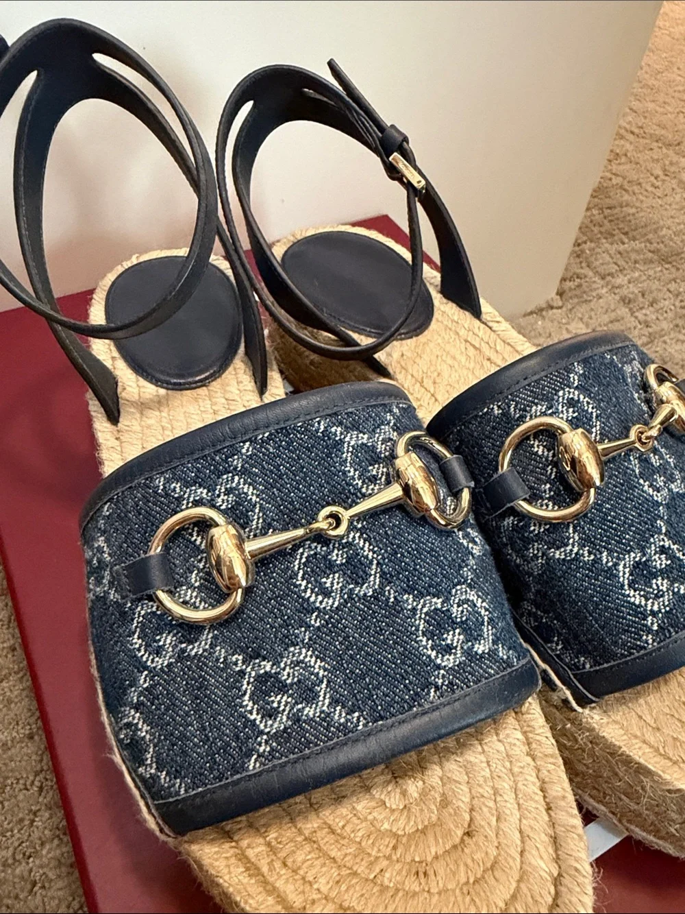 Gucci Women's Blue Denim Espadrille Platform Sandals